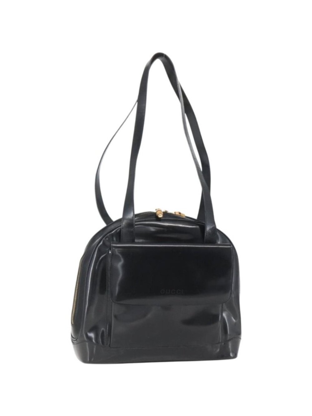GUCCI Bamboo Shoulder Bag Patent leather Black Gold 001 2214 1649